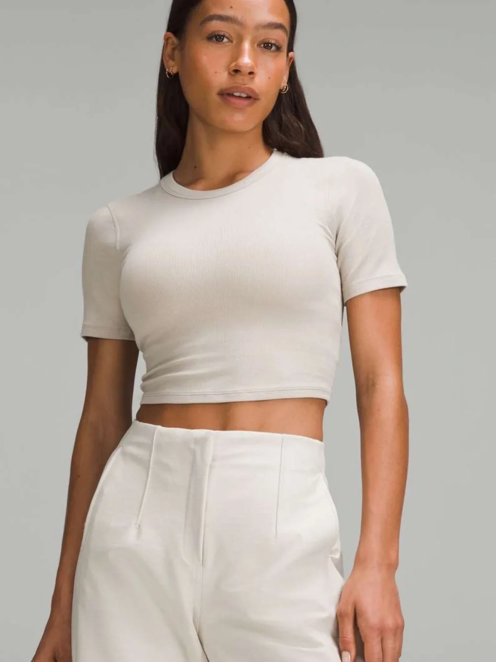 lululemon hold tight ribbed short Sleeve shirt Light Beige size Small